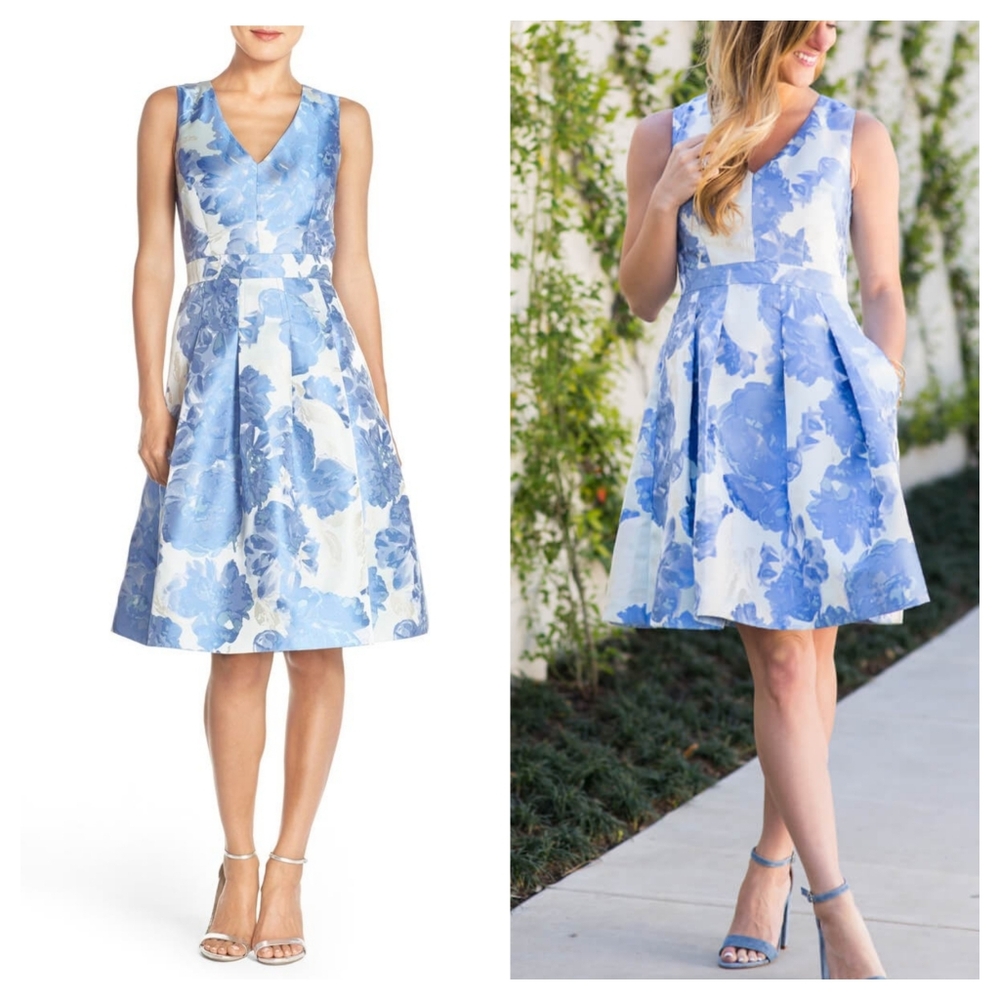 Eliza J Women's V-Neck Fit-And-Flare Dress Baby Blue Sky Blue Wedding Guest 10